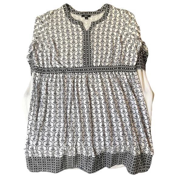 Ellos Women Midi Dress 1X (22/24) Black Floral A-Line 3/4 Sleeve V-neck Stretch - Picture 1 of 11